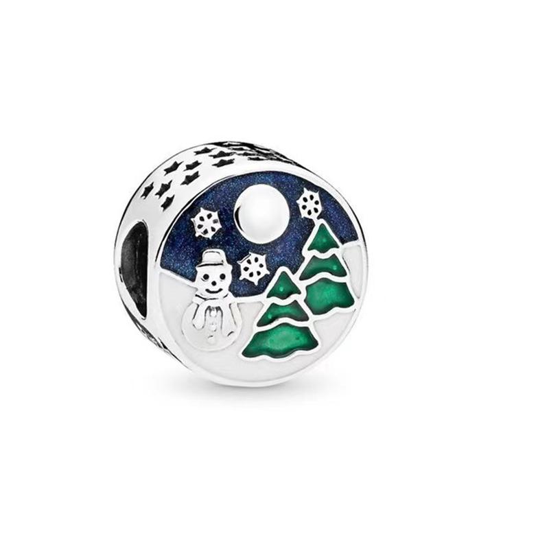 Diy Women Jewelry Gift Sparkling Icy Snowflake Drop Opalescent Snowman Dangle Charm Beads Fit Original Bracelet Accessories