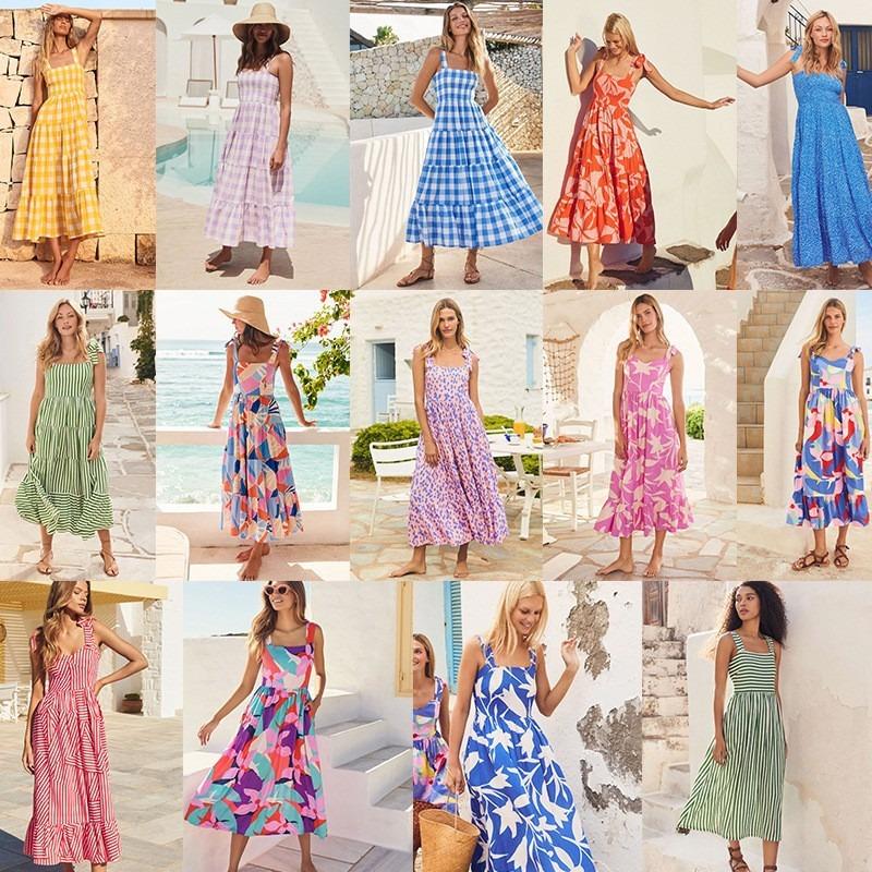 Sommer Damen Ärmelloses Pendler-Kleid mit Spice Girls Print Langes Trägerkleid Damen