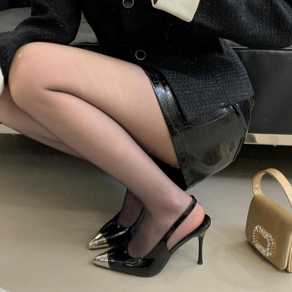 Fashion Leopard Metalic Pointed Toe Pumps Women Slingback High Heels Shoes Ladies Sexy Party Dress Stilletos Sandals Designer Escarpins