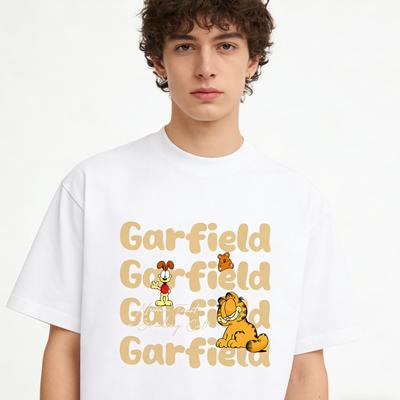 Garfield & Odie Repeating Letters Trendy T-Shirt! American Retro Fun Print Loose-Fitting Short Sleeve, Unisex, Oversize Couple Tee