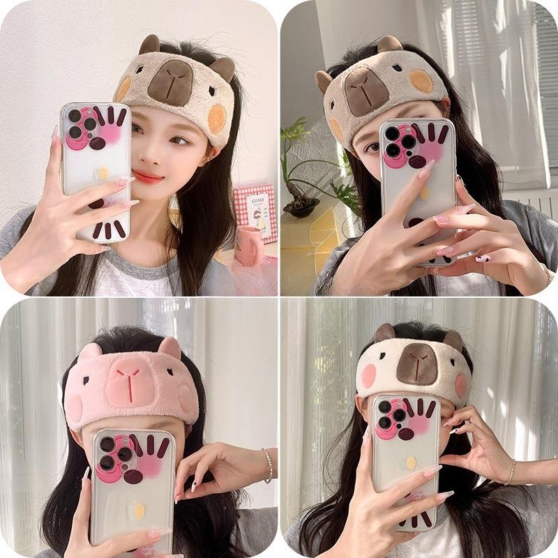 Capybara Coral Velvet Hair Band, Water-absorbing and Quick-drying Postpartum Headscarf, Face Wash Headband, Makeup Remover Hair Cover