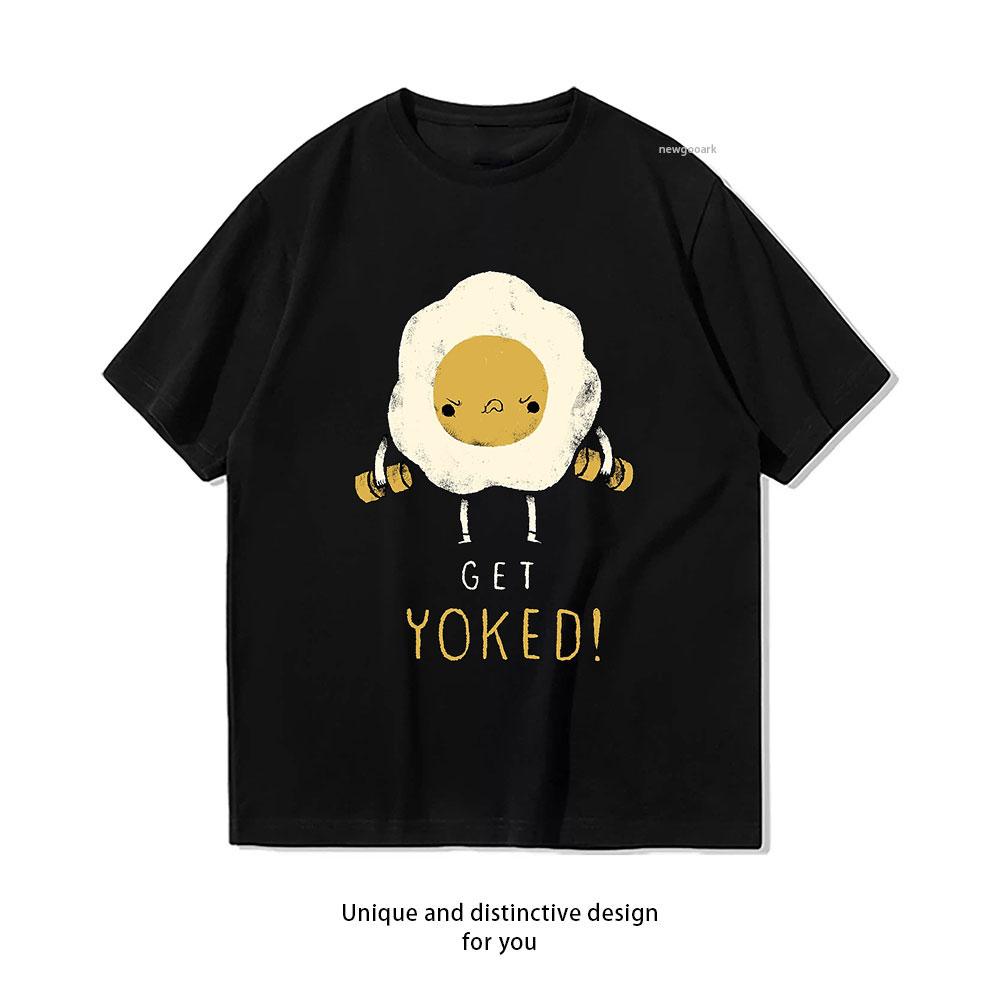 

poached egg get yoked Premium tshirt woman man Casual cotton graphic t shirts Creative Adult Oneck streetwear ropa hombre S