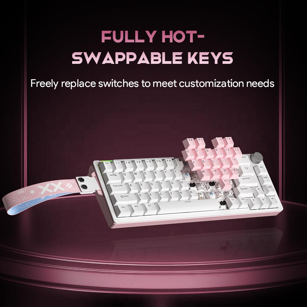 Portable 68 Keys with Knob Hot Swappable Wired Plug and Play RGB White Switch 60% Mechanical Keyboard for Laptop for Macbook Pro