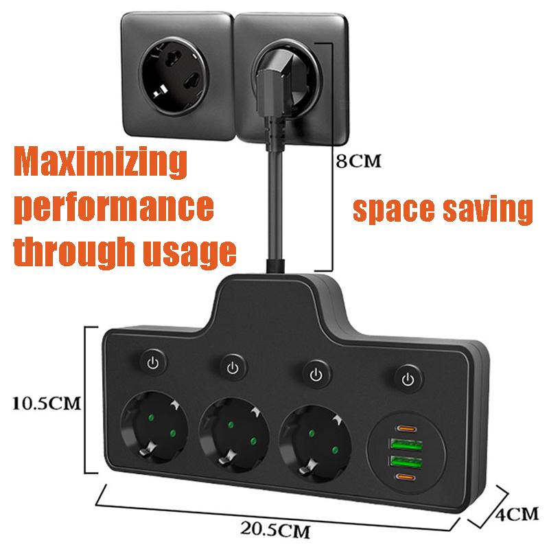 EU Plug Power Strip AC Outlets Multitap Electrical Wall Socket Extension Cord With USB C Ports Fast Charging Wall socket
