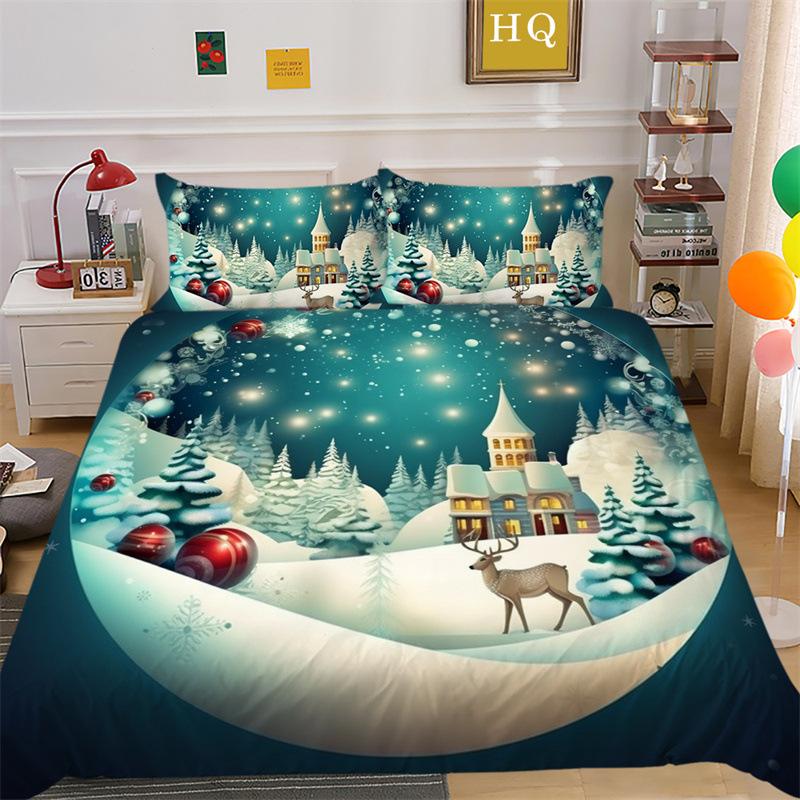 Weihnachts-Schneeszene 3D-gedruckter Polyester-Kissenbezug Bettbezug Zwei- oder Dreiteiliges Set