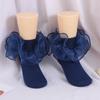 1 par de meias infantis lolita estilo princesa decoração de renda floral cor sólida macia respirável elástica antiderrapante meias de performance de dança de balé