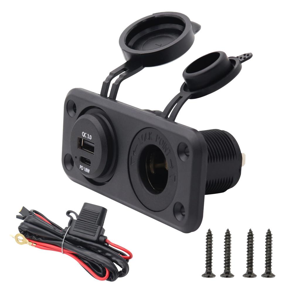 12V/24V QC 3.0 & TYPE-C Dual USB Charger Car Cigarette Lighter Socket Plug Panel