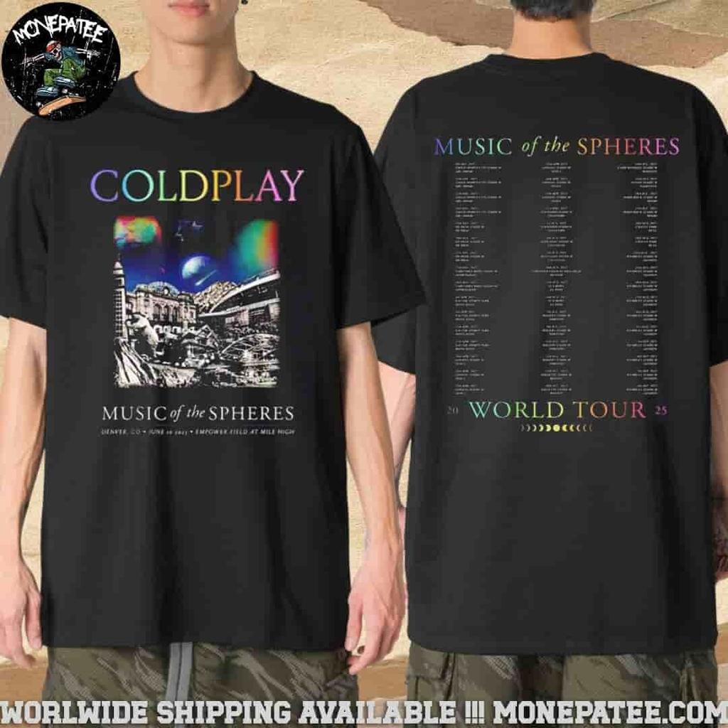 Camiseta de Concierto de Coldplay Music Of The Spheres En Denver CO El 10 de Junio de 2026 En E.Fiel