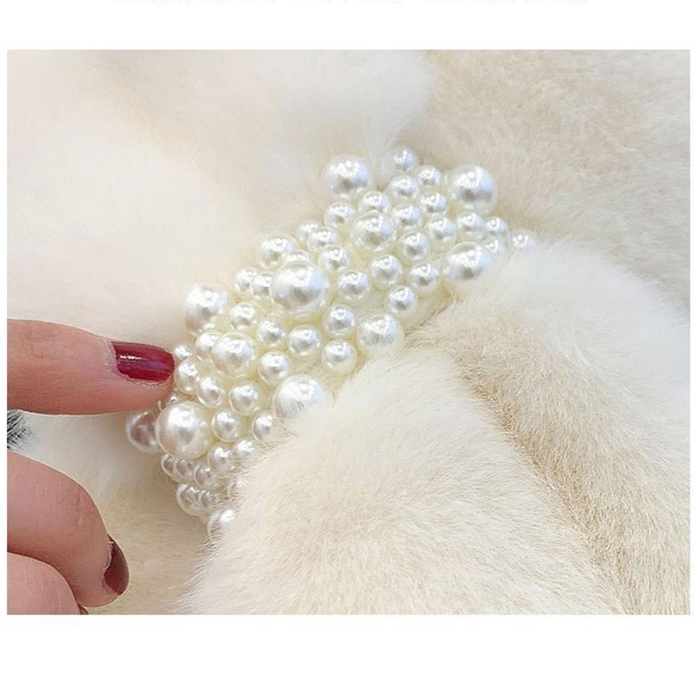 Pearl Scarf Winter New Style Thickened Korean Version of Cross-warmingwool Wool Rabbit-like Neck Collar
