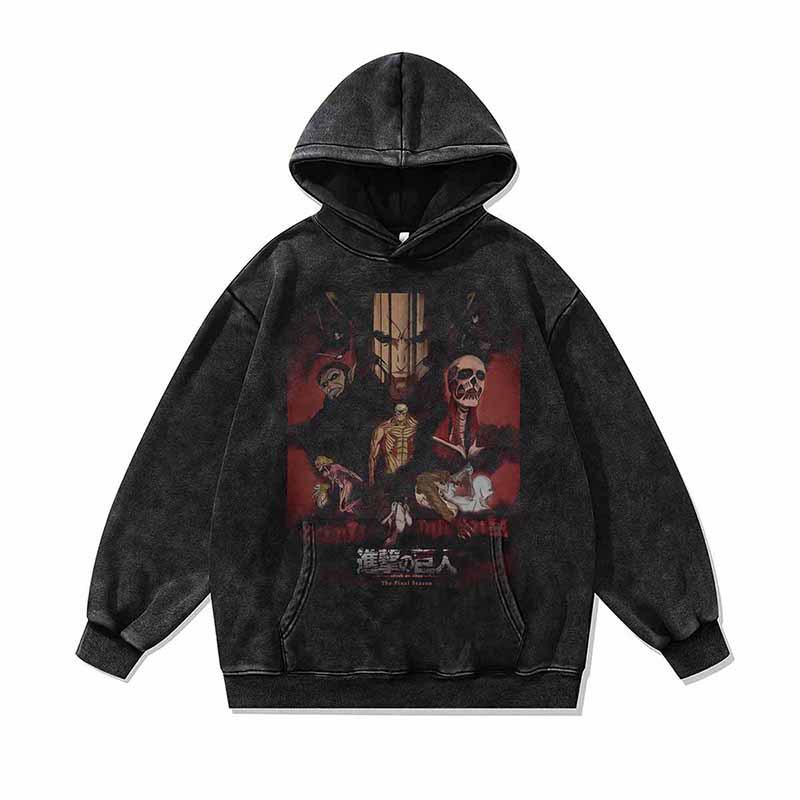 European And American Retro Rock Style Skull Print Hoodie Jacket Autumn And Winter Heavy Washing Old Hooded Sweater Men