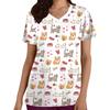 Clinical Uniform Cute Cat Cartoon Print Fashion Short Sleeve Casual V-Neck Vet Medical Clothes Women's T-shirts