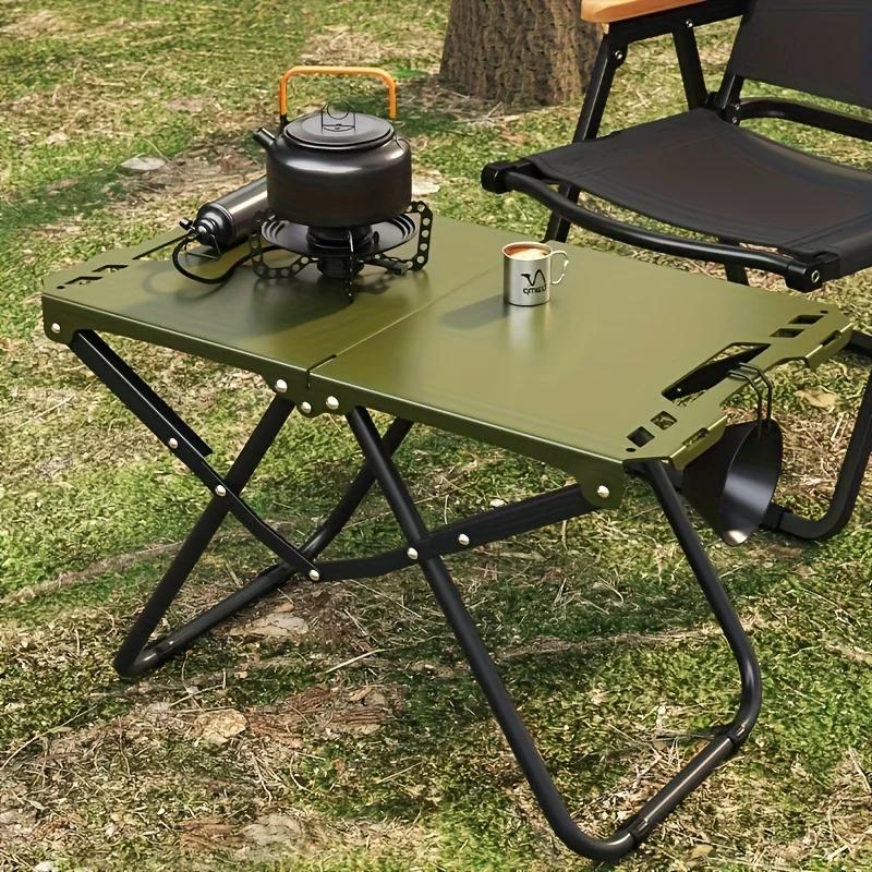 Table de Camping Pliante Portable,Table de Salle à Manger d'Extérieur en Acier Inoxydable,Design Compact pour le Camping,la Plage,le BBQ,et la Randonnée (Pliable)