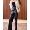 Black leather pants wide-leg pants women's autumn and winter 2026 new straight narrow version high-waisted pu protein leather pants