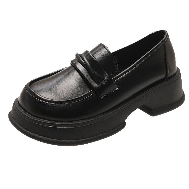 Round Head Versatile Retro Black Platform Small Leather Shoes Women's 2025 New Autumn French Thick Heel One-pedal Loafers