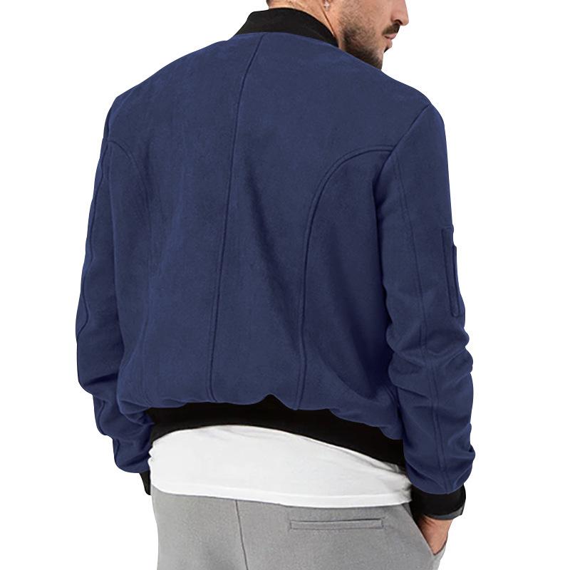 Suede Stand-Up Collar Men's Button Cardigan Jacket - Autumn/Winter Retro American Casual Outerwear