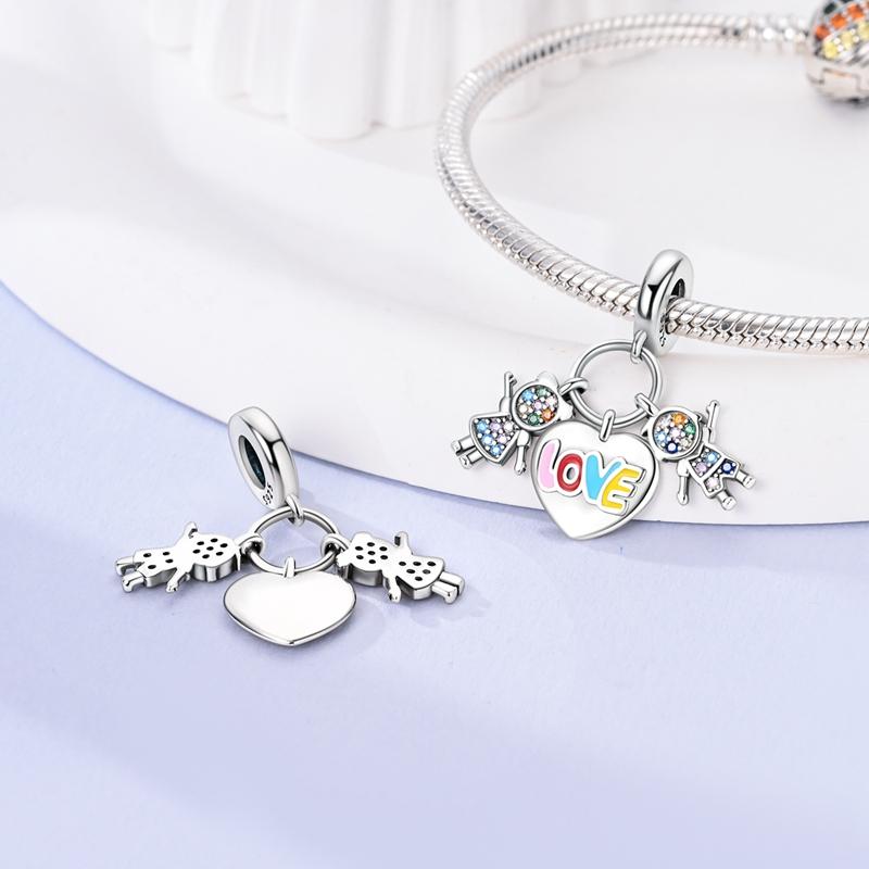 Multi Color Charms Fit Fashion Original Bracelets 925 Silver Colorful Zircon Rainbow Bead Love Heart Clip Charm DIY Jewelry