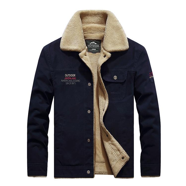 Men's Winter Plus Size Loose Cotton Jacket, Men's Fashion with Plush and Thick Multi Bag Workwear, Lapel Cotton Jacket