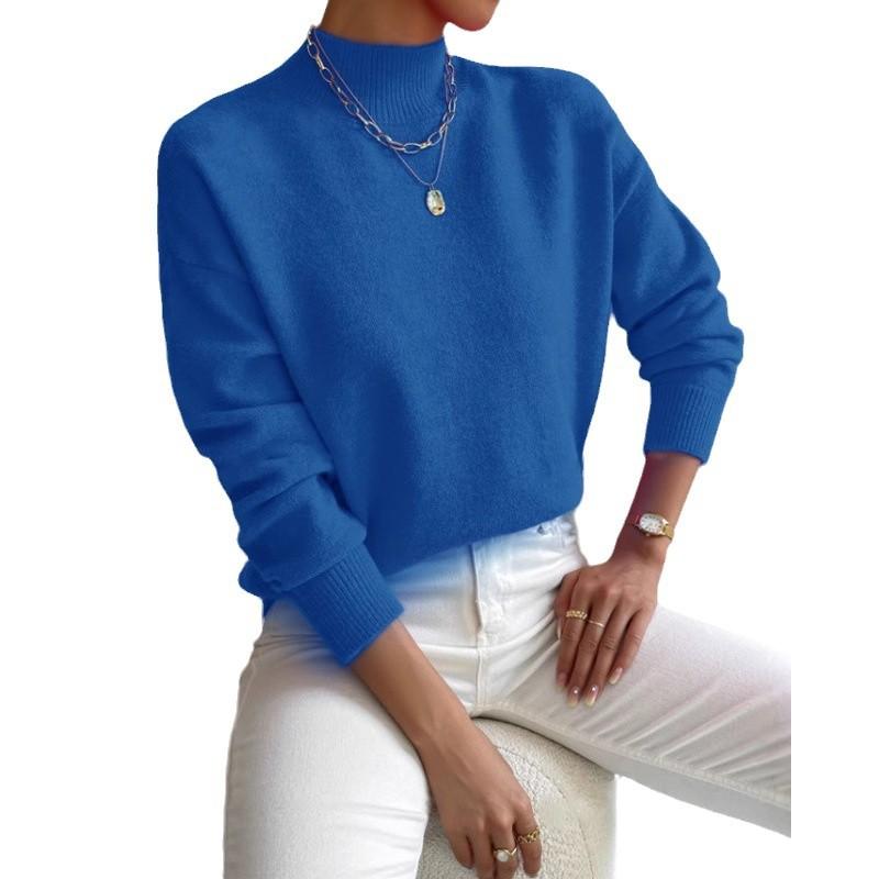 Women's Light Beige Ribbed High Neck Long Sleeve Knit Sweater