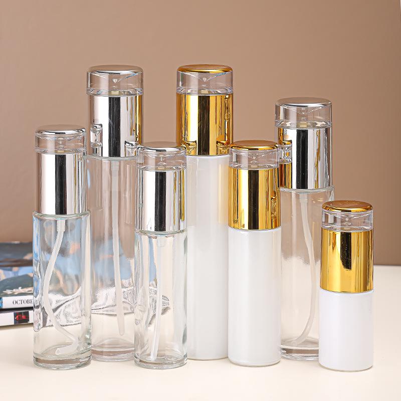 Glass Pump Bottle for Transparent Milky Lotion and Cosmetic Spray - Travel Refillable