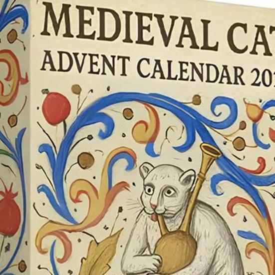 Medieval Cat Advent Calendar 24-Day Countdown Seasonal Advent Calendar Christmas-themed Decoration Kid Room Decor