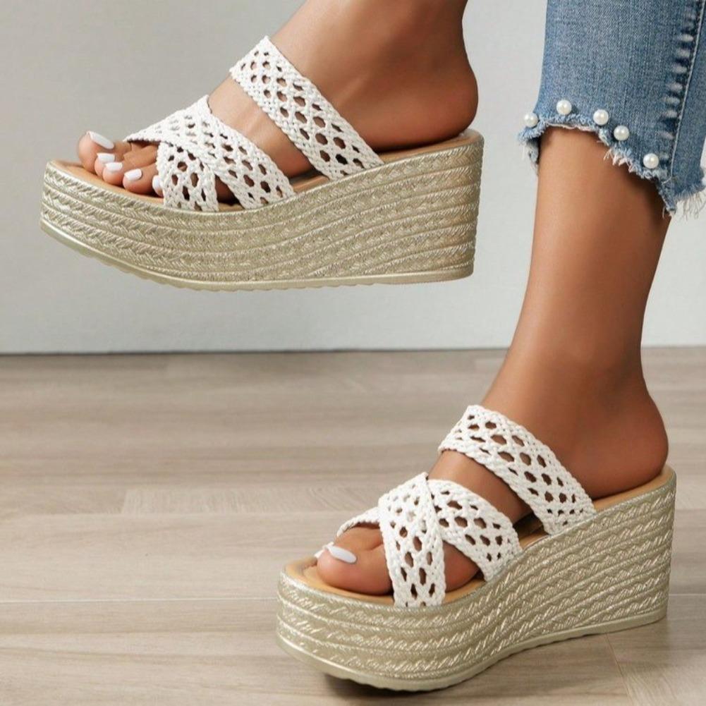 Fashion 2025 NEW Stylish Hollow Super High Heel Slides Women Cross Strap Thick Bottom Flat Sandal Female Non Slip Slippers