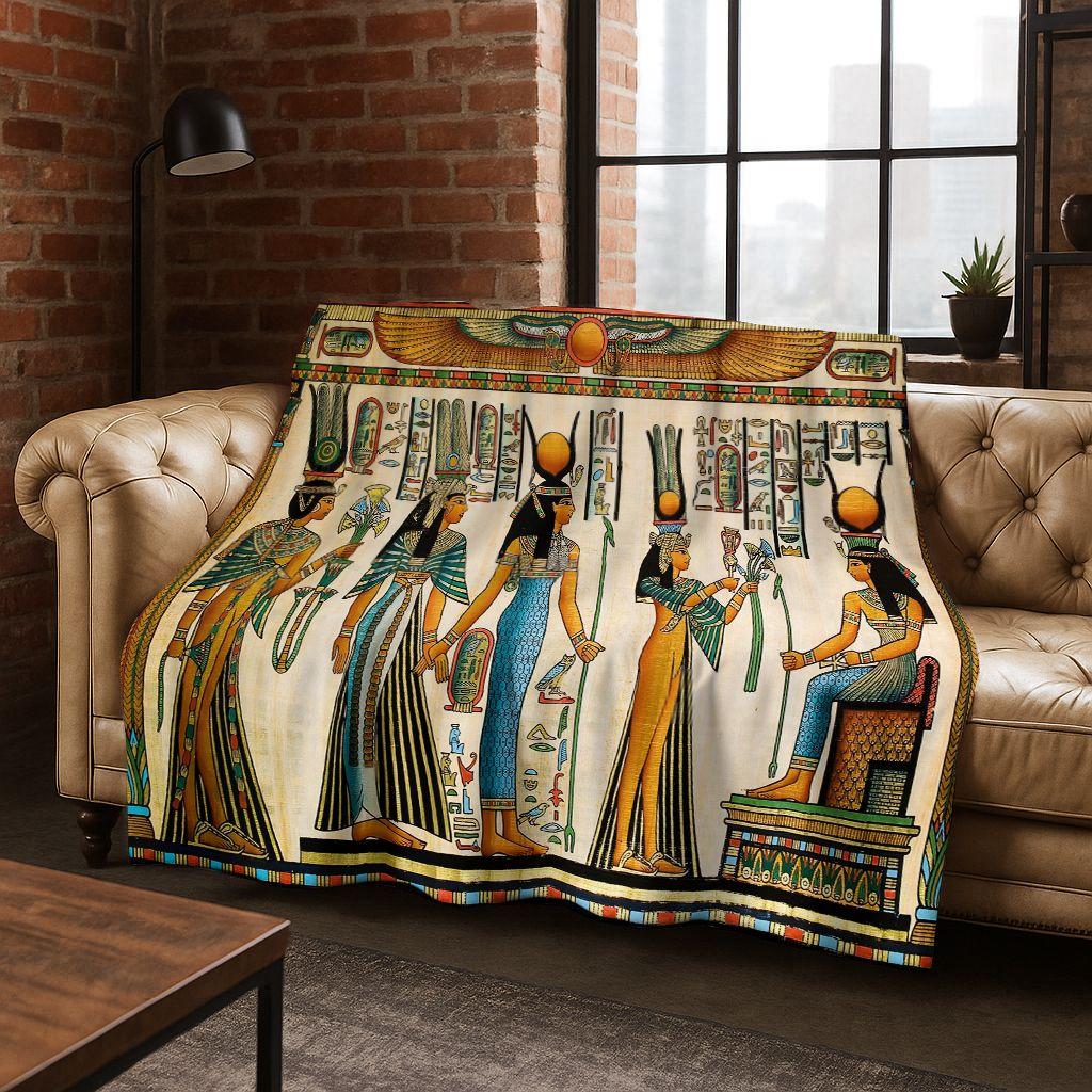 Ancient Egyptian Hieroglyphic Symbols Carved Murals Flannel Blanket,Cozy Soft Throw Blanket for Home Bedroom Bed Sofa Cover Gift