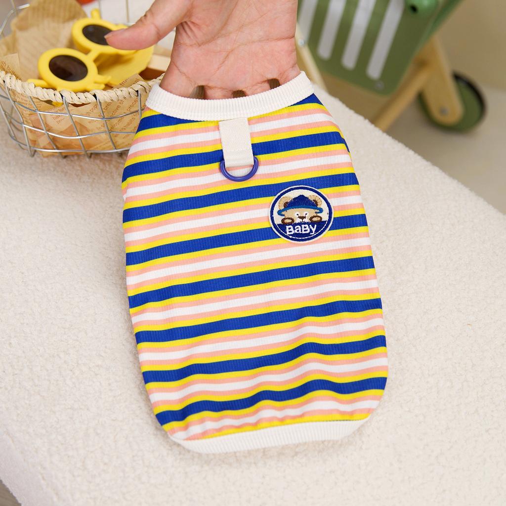 25 New Dog Clothes Spring and Summer Small Dog Bichon Teddy Pomeranian Striped Bottom Shirt Home Casual Clothes