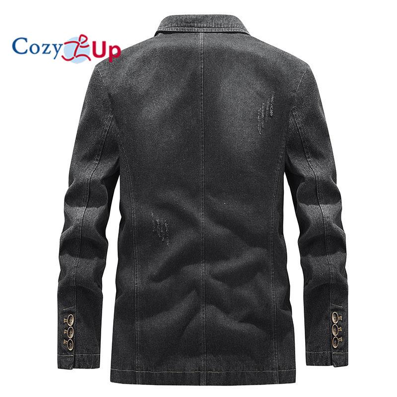 Cozy Up Men's Casual 2 Buttons Denim Blazer Slim Lapel Washed Denim Suit Jacket