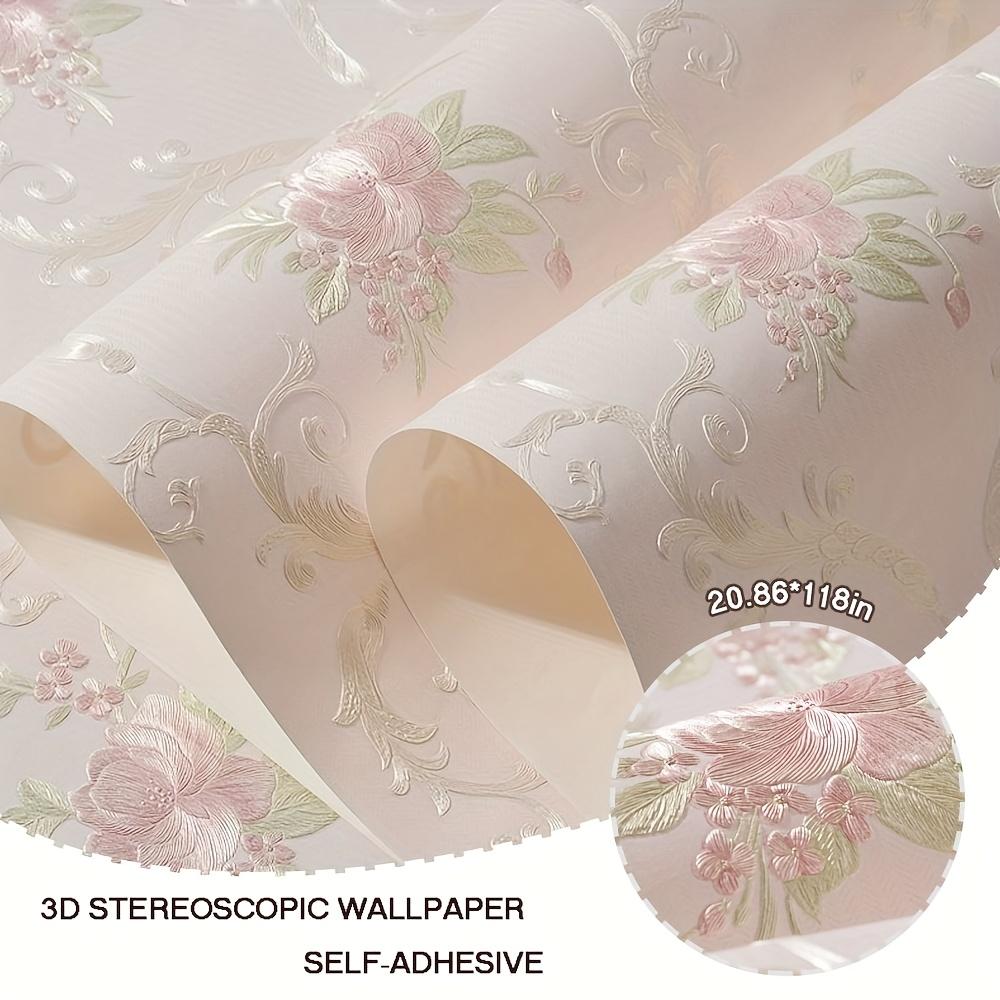 Abziehbar & Aufklebbar Tapete Floral Abnehmbares Kontaktpapier mit Realistischem 3D-Blumen- und Blattmuster, Vliestapete für Schlafzimmer, Wohnzimmerwände