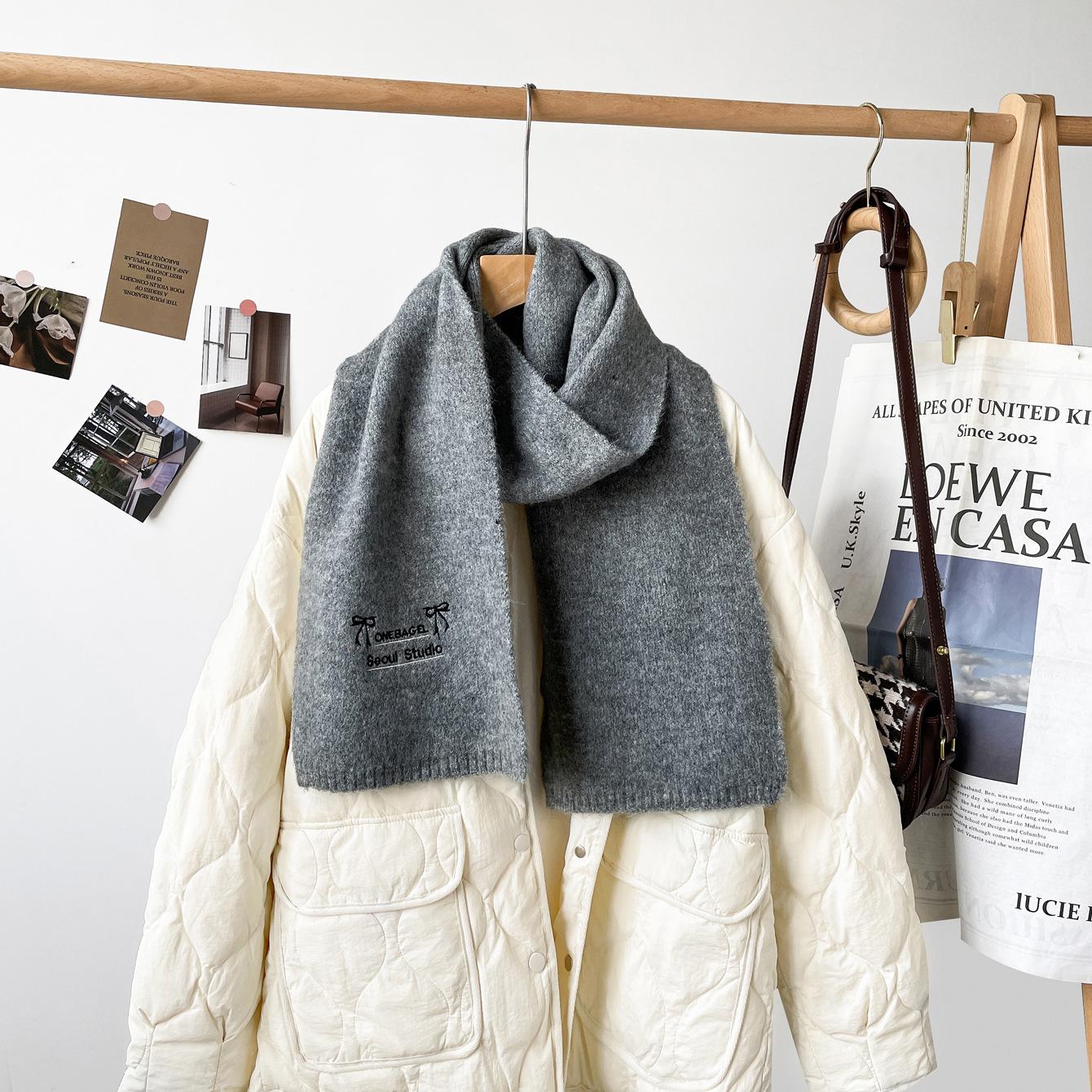 Вязаный маленький шарф из смесовой шерсти Осень и зима Корейский универсальный теплый шарф-шаль Анкара Красный Шарф One Size