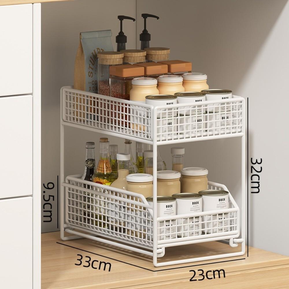 2 Tier Pull-Out Storage Rack with Drawers Countertop Storage Rack Home Organization