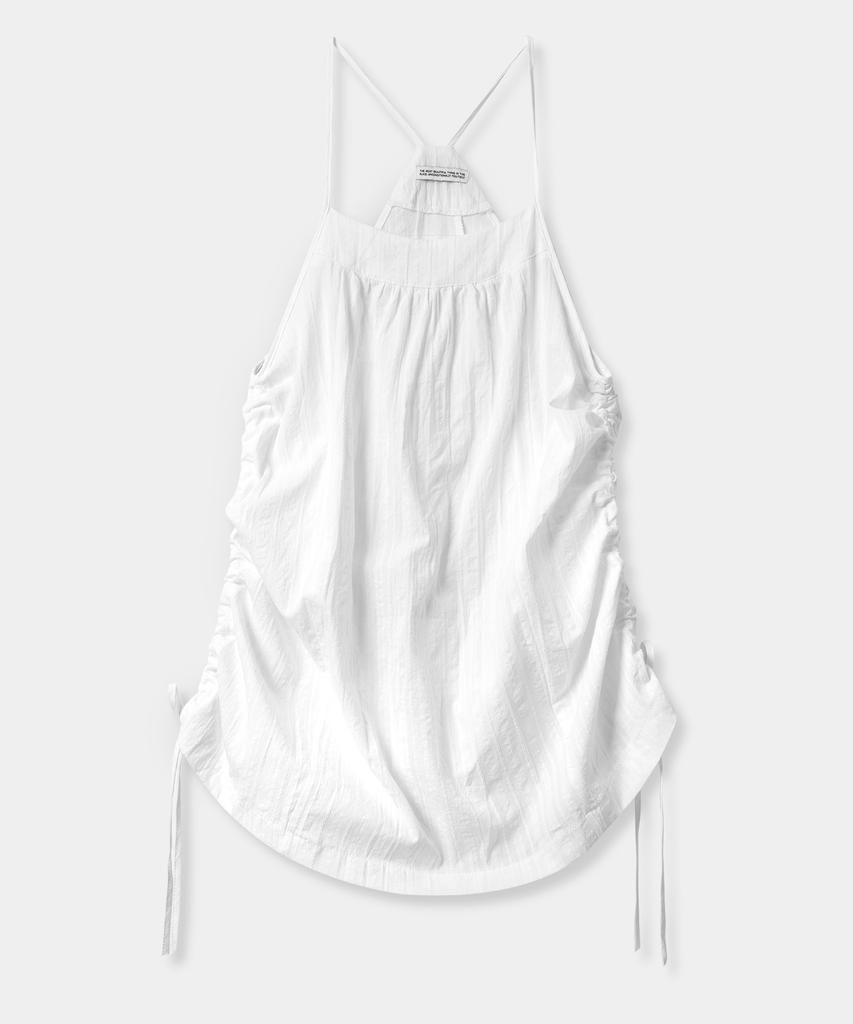 SOME PLACE Layered String Shirred Sleeveless Mini Dress [Ivory]