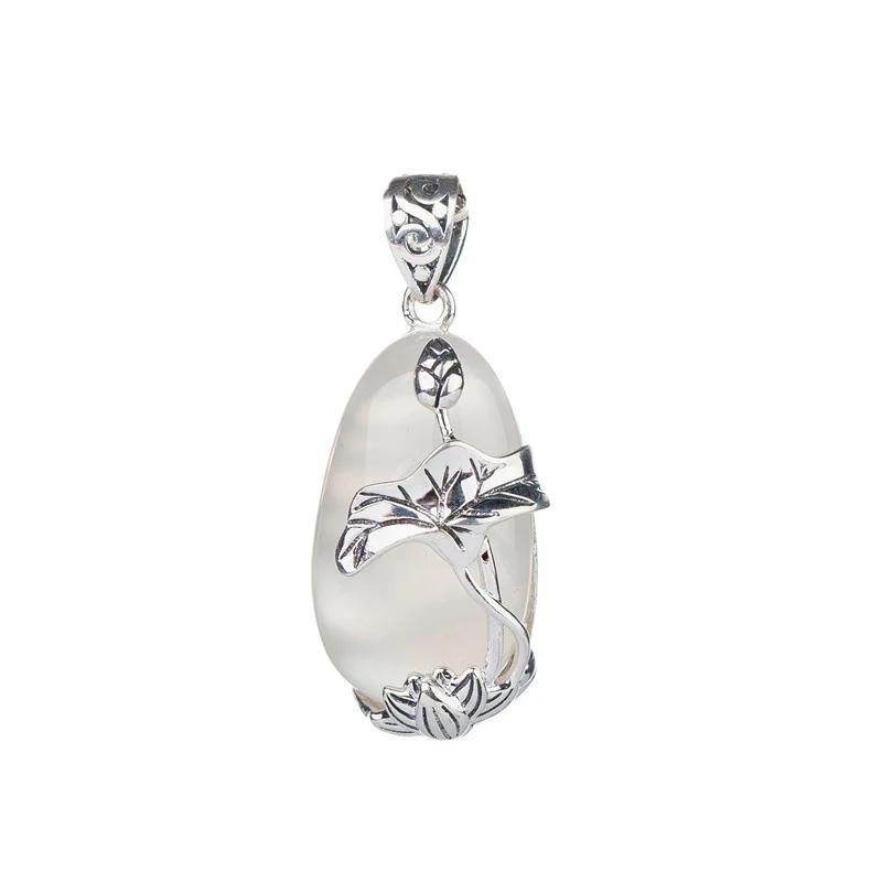 

Оригинальное дизайнерское ожерелье из натурального белого нефрита «Ледяной мозг» для женщин, модный кулон в виде цветка лотоса с кои, винтажные украшения