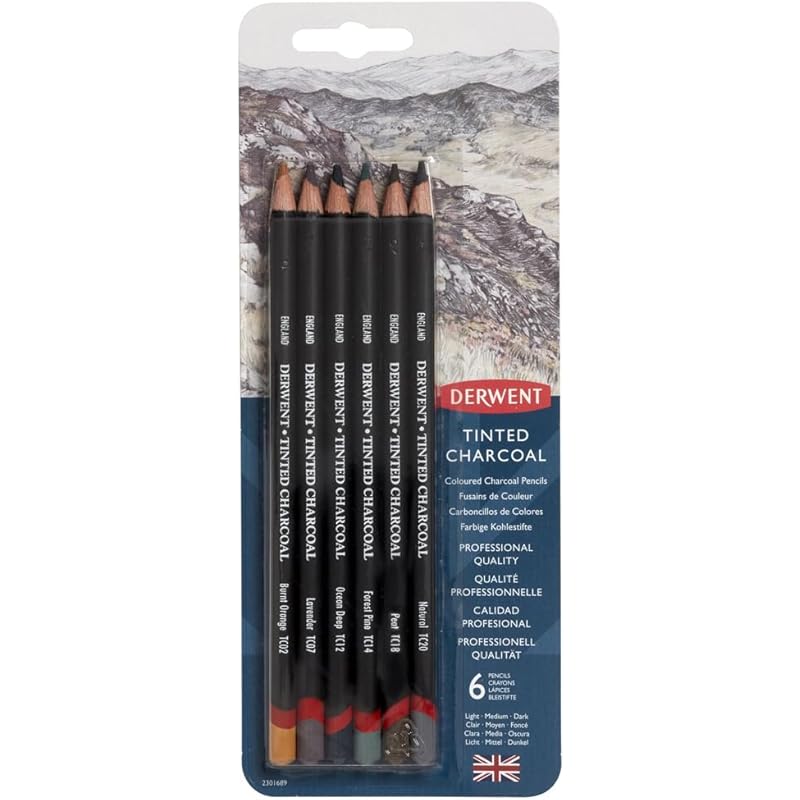 Derwent Tinted Charcoal Drawing Pencils Blister, Watersoluble Pencils, Ideal For Smuding And Blending, Professional Qual