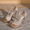 Celebrity Style Heel Fashion Sandals Women's 2025 Spring and Summer New Rhinestone Thin Heel Waterproof Table with High Heels