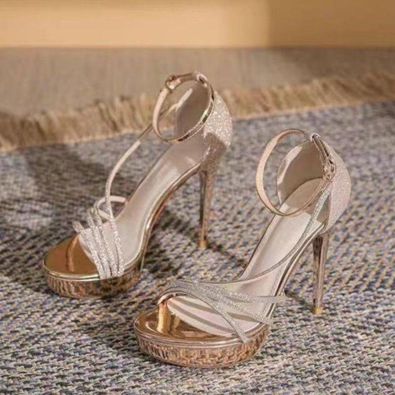 Celebrity Style Heel Fashion Sandals Women's 2025 Spring and Summer New Rhinestone Thin Heel Waterproof Table with High Heels