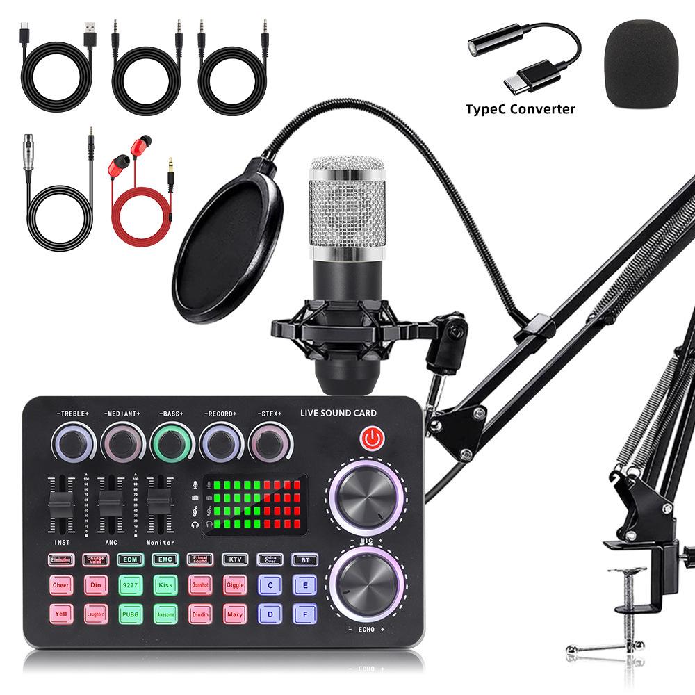 Custom Condenser Microphone & Sound Card Set for Podcasts, Live Broadcasts & Computer Use (v8)
