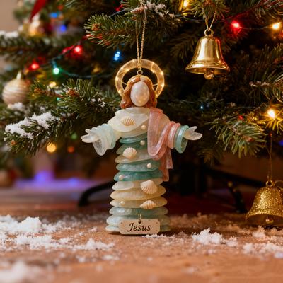 Szkło Morskie Jezus Ozdoba Świąteczna Ręcznie Robiona Jezus Wisząca Dekoracja Nadmorska Szopka Ozdoba na Choinkę do Dekoracji Domu
