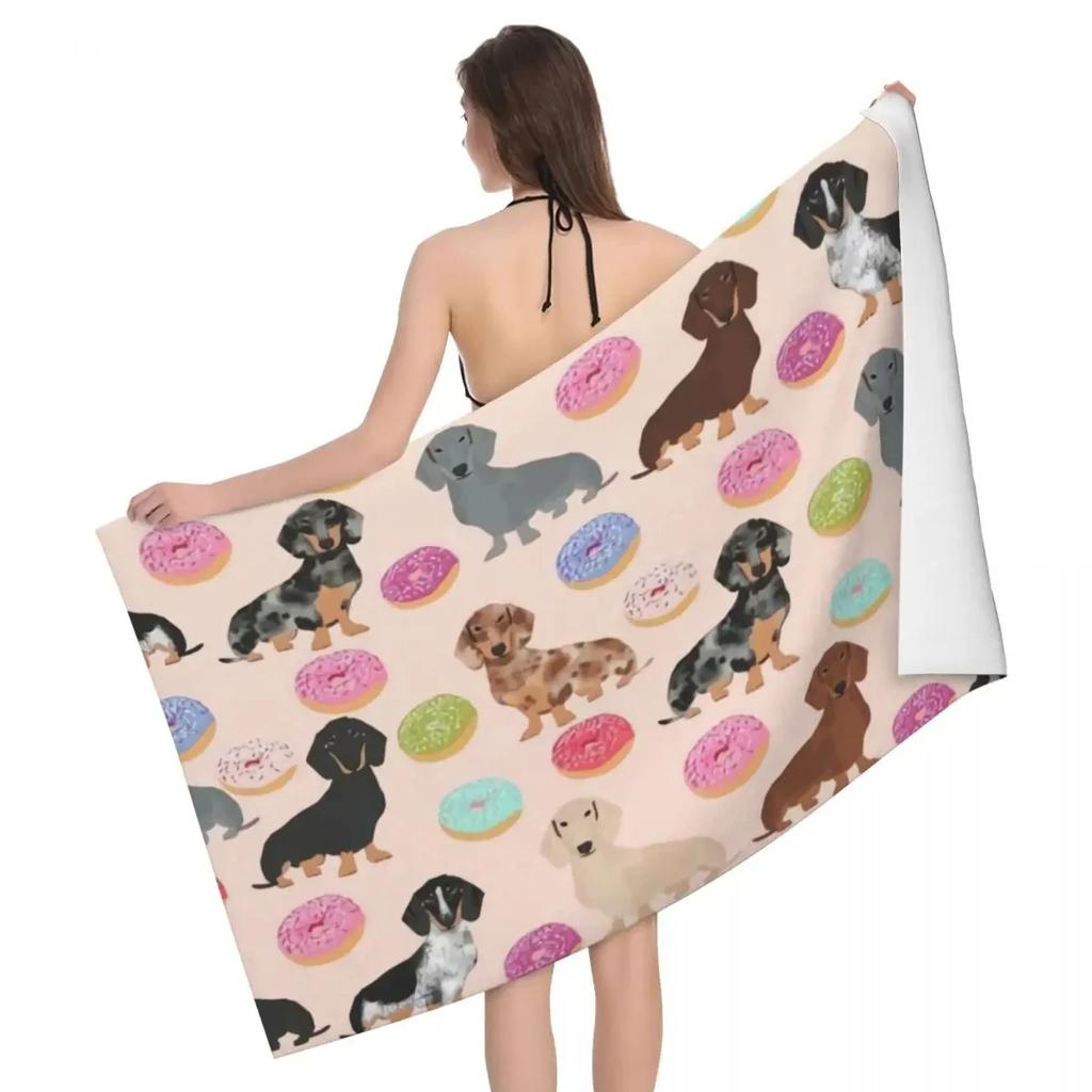 Süßer Dackel Hund Strandtuch Schnelltrocknend Kawaii Welpe Haustier Badetuch Sandfest Schwimmbad Handtücher für Reise Camping Yoga Sport