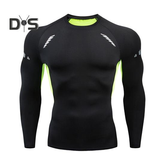 

Мужской спортивный топ, облегающий крой, высокая эластичность, с круглым вырезом, быстросохнущая, с длинными рукавами, облегающая компрессионная футболка для коррекции фигуры, баскетбольная футболка для бега в тренажерном зале M зелёный