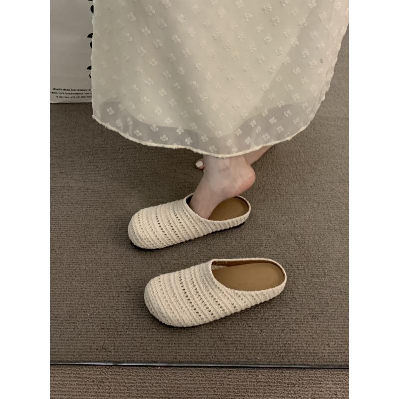 Woven Bag Head Slippers Women's Summer Wear Beach Soft Bottom Lazy High Value Flat Bottom Cool Slippers