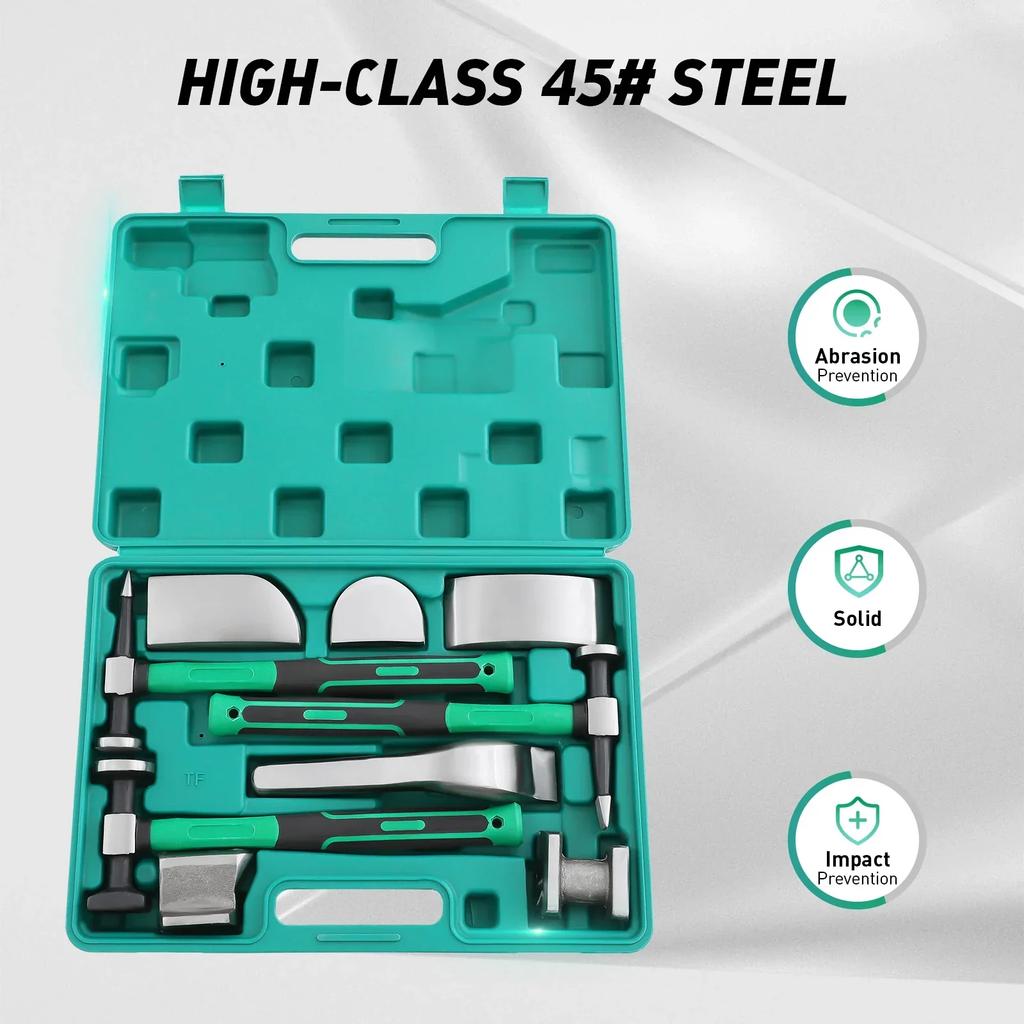 9Pcs Auto Body Panel Fender Hammer Dolly Set, Metal Body Hammer and Dolly Set, Dent Repair Tools for Auto/Mechanical Repair