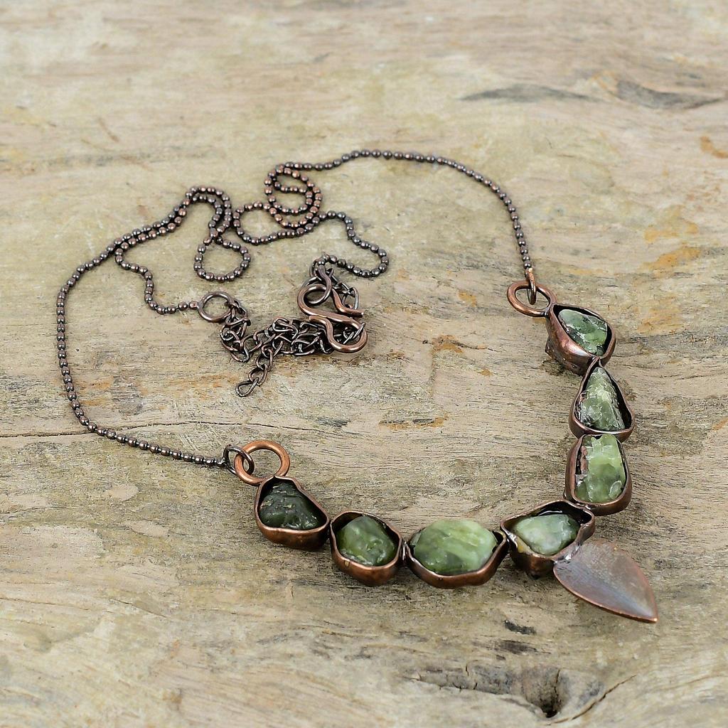 Green Tourmaline Rough Necklace Electroformed Copper Necklace Real Gemstone Jewelry Adjustable Chain Necklace Handmade Electroformed Jewelry