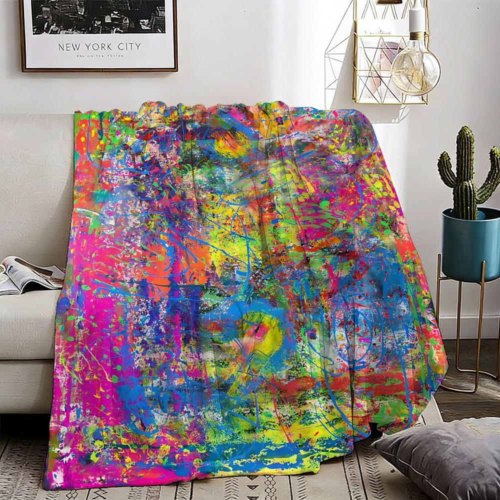 Abstract art Jackson Pollock Throw Lightweight 240g Flannel Blanket Soft Skin-friendly for Summer Cooling 75X95CM