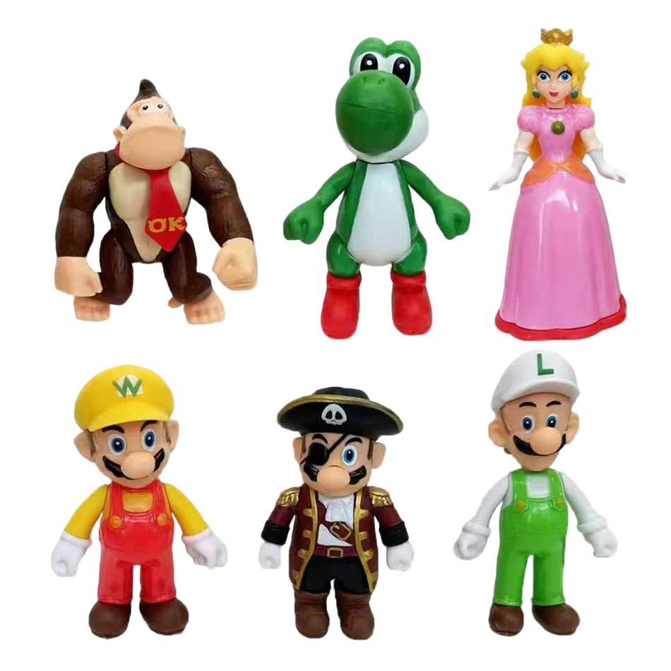 12 Styles Mario Action Figure Bowser Wario Toad Princess Peach Anime Activity All Star Collection Model Toy Children Birth Date Gifts