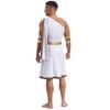 Mens One Shoulder Greek Toga Sleeveless Robe Embroidered Trim Detachable Cuffs Ancient Costume Halloween Outfit