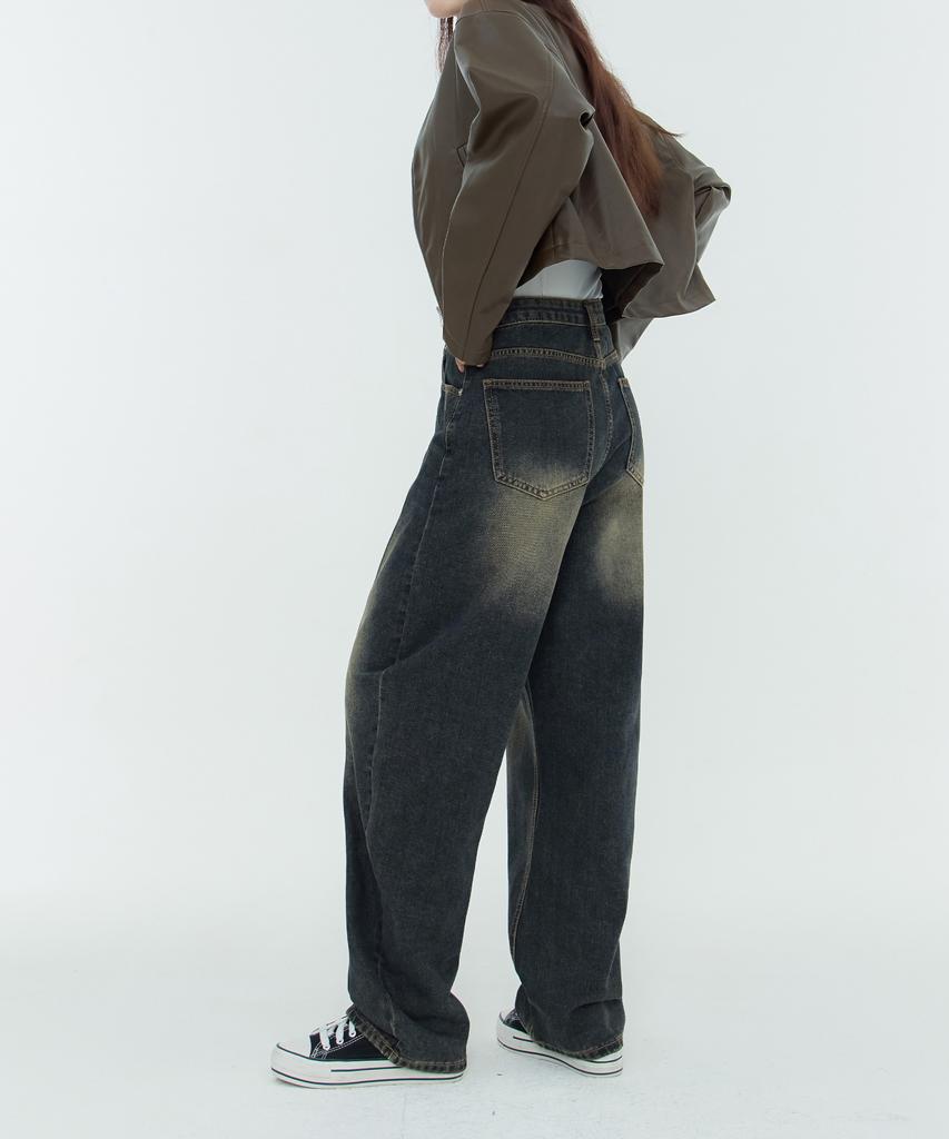 Akeusi Craft Centerline Over Balloon Fit Wide Denim Pants (Dark Blue)