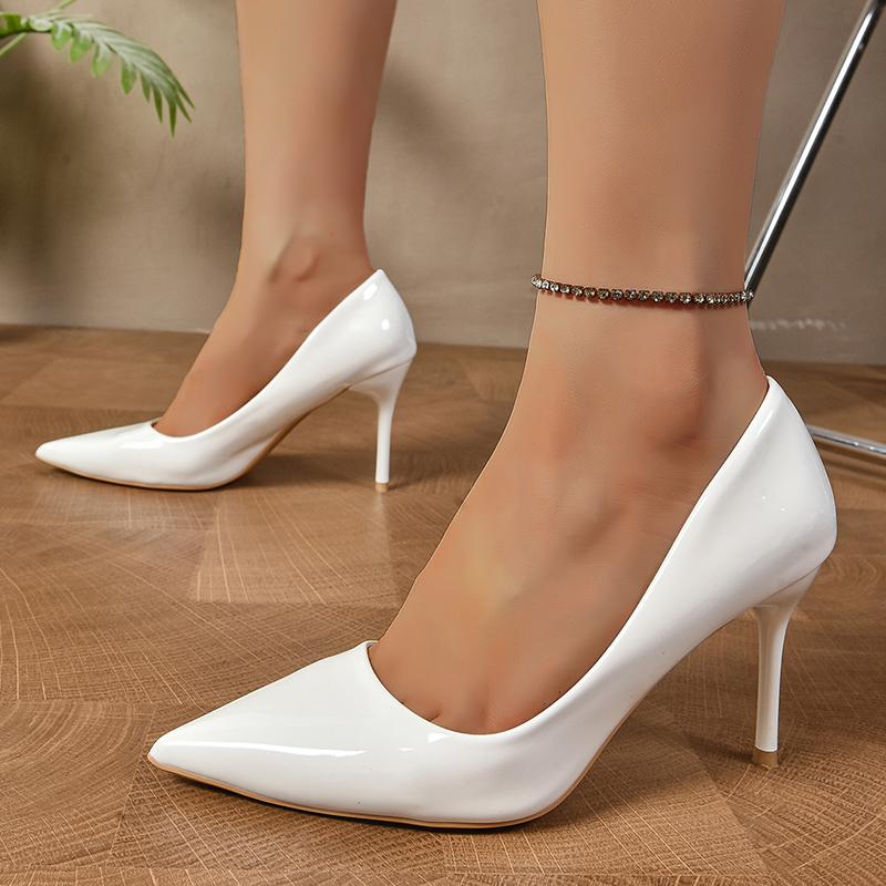 Fashion Elegant Pointed Toe High Heels for Women Sexy Slip On Stiletto Heeled Pumps Woman White Nude Patent Leather Party Dress Shoes