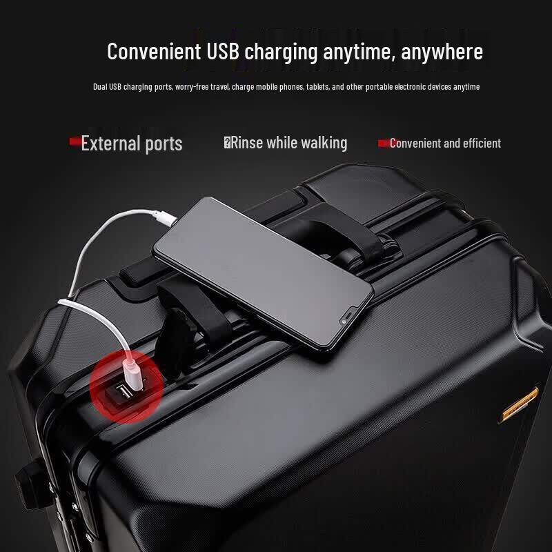 ZhiNaShi Rechargeable PC Hardshell Luggage with Silver Aluminum Frame