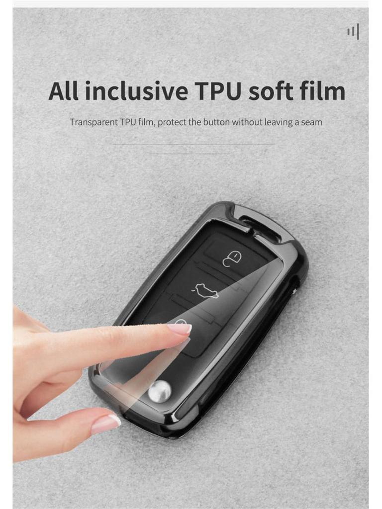 Housse de clé Volkswagen pour Sagitar, Lavida, Bora, Lamando, T-Cross, Tharu, Tayron, Tiguan L - Coque et boucle de clé de voiture.